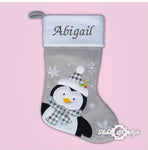 Personalised Grey Luxury Embroidered Kids Christmas Stocking