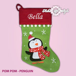 Personalised Luxury Embroidered Kids Christmas Stocking Santa Pom Poms