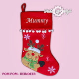 Personalised Luxury Embroidered Kids Christmas Stocking Santa Pom Poms