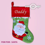 Personalised Luxury Embroidered Kids Christmas Stocking Santa Pom Poms