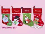 Personalised Luxury Embroidered Kids Christmas Stocking Santa Pom Poms